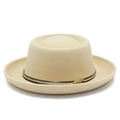 Cappello in feltro di lana beige minimalista con fascia nera e catena in metallo dorato - Taglia unica / Beige