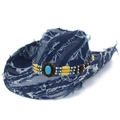 Cappello da cowboy in denim blu vintage con fascia etnica di perline e pietra turchese - Blu scuro