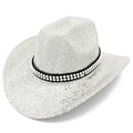 Sombrero vaquero de lentejuelas plateadas con perlas para fiestas elegantes - Plateado