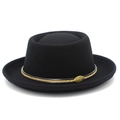 Cappello fedora in feltro nero con catena dorata ed emblema in metallo vintage - Taglia unica / Nero