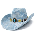 Cappello da cowboy in denim con paillettes argento e decorazione etnica turchese - Taglia unica / Azzurro