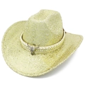 Cappello da cowboy in paillettes dorate con teschio di toro e finiture borchiate - Oro