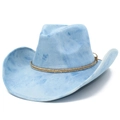 Light blue tie-dye western cowboy hat with double-layered gold chain and rhinestones - One Size / Light Blue