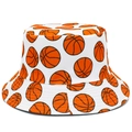 White bucket hat with orange basketball patterns for outdoor sun protection and hip-hop style - One Size / Basketball Print (BS711)