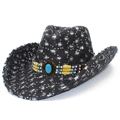 Cappello da cowboy western in denim nero vintage con paillettes e fascia turchese - Nero