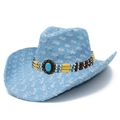 Cappello da cowboy vintage in denim con paillettes e fascia di perline turchesi etnici - Azzurro