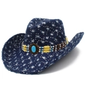 Cappello da cowboy vintage in denim blu scuro con fori usurati, paillettes e turchese - Blu scuro