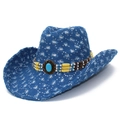 Cappello da cowboy vintage in denim blu con paillettes e dettaglio in turchese - Blu