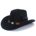 Classico cappello da cowboy in feltro nero con fascia in pelle e fibbia turchese - Nero