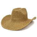 Cappello da cowboy in paglia intrecciata traforata con tesa larga per protezione solare - Taglia unica / Marrone