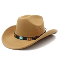 Cappello da cowboy classico in feltro marrone con fascia in pelle e pietra turchese - Cachi