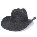 Dettaglio della trama intrecciata nera e tesa curva di un cappello da cowboy in paglia - Taglia unica / Nero