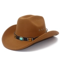 Dettaglio cappello cowboy marrone con perline turchesi, cinturino in pelle e occhielli - Marrone