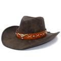 Deep brown western cowboy hat with silver bull head ornament and turquoise beads decoration - One Size / Coffee
