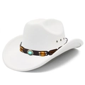 Cappello da cowboy bianco classico con fascia in pelle marrone e pietra turchese - Bianco