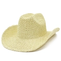 Elegante cappello da cowboy in paglia intrecciata crema con tesa larga per il sole estivo - Taglia unica / Kaki