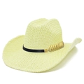 Lightweight straw cowboy hat with black band and gold leaf decor for outdoor sun protection - Beige