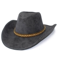 Classic grey faux suede Western cowboy hat featuring a brown braided leather band - Gray