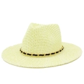 Unisex wide brim straw sun hat with stylish black and gold chain band for beach vacation - One Size / Beige
