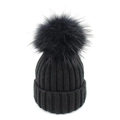 Berretto in maglia nera con un grande pompon in ecopelliccia e risvolto per l'inverno - Bambini / Cappello Nero Pompon Nero