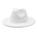 Classic white felt jazz fedora with matching ribbon trim and teardrop crown for sun protection - White