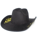 Cappello da cowboy in pelle scamosciata nera con eleganti ricami dorati sulla tesa - Stile Oro