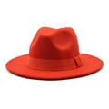 Front view of an orange fedora hat featuring a classic wide brim and matching grosgrain ribbon - Orange Red