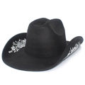 Cappello da cowboy nero con ricamo floreale argento e classica tesa larga curva - Stile Argento