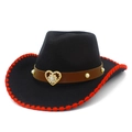 Cappello jazz classico in feltro nero con bordo rosso e fascia in pelle cuore d'oro - Taglia unica / Nero