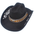 Sombrero vaquero negro de ante sintético con bordado plateado y detalle de cabeza de toro - Talla única / Plateado