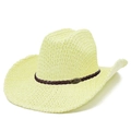 Cappello da cowboy in paglia con tesa curva e fibbia metallica decorativa a testa di toro - Beige