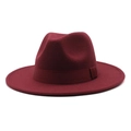 Detail of the high-quality burgundy wool felt fedora with a matching grosgrain ribbon band - Burgundy