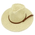 Detailed view of the straw hat with a braided brown strap and decorative tassel accents - Khaki