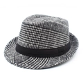 Classic checkered wool fedora hat with black grosgrain ribbon for men and women - Black