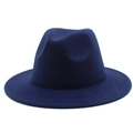 Detailed top view of a classic navy blue wool felt fedora with a smooth wide brim - One Size / Dark Blue