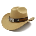 Classic western jazz cowboy hat in sand felt featuring an ornate bull head leather band - Camel