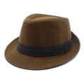 Classic dark brown wool felt fedora hat with a black grosgrain ribbon for men and women - One Size / Coffee