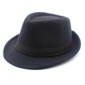 Close-up of the textured wool felt and ribbed decorative band on this classic fedora hat - One Size / Dark Gray
