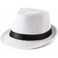 Dettaglio della trama in paglia bianca traspirante e nastro nero su cappello fedora vintage - Bianco