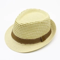 Cappello di paglia Fedora traspirante con trama traforata e nastro a righe per il sole estivo - Beige