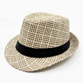 Cappello fedora di paglia intrecciata marrone e crema con nastro nero per spiaggia - Taglia unica / Cachi