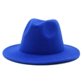 Royal blue wool felt fedora hat with wide brim and decorative stitching for men and women - One Size / Royal Blue
