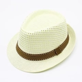 Cappello fedora in paglia traspirante per l'estate con fascia decorativa a righe - Avorio