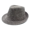 Classic breathable cotton linen fedora sun hat with brown-grey woven texture and trim - Gray