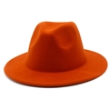 Detail shot of bright orange wool felt fedora showing smooth texture and reinforced brim stitching - One Size / Dark Orange