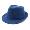 Klassischer marineblauer atmungsaktiver Fedora-Hut aus gewebtem Stoff für den Sommersonnenschutz - Blau
