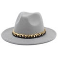 Feutre de laine gris clair avec chaîne dorée, chapeau jazz élégant pour hommes et femmes - Taille unique / Gris