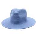 Detailed view of the sky blue woven paper straw fedora hat with a classic spiral texture - One Size / Light Blue
