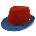 Sombrero fedora de paja bicolor rojo y azul con banda de cuero negro y hebilla metal - Rojo Azul Contraste (SW162)