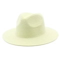 Macro shot of spiral woven texture on a cream straw fedora hat for summer sun protection - One Size / Cream
